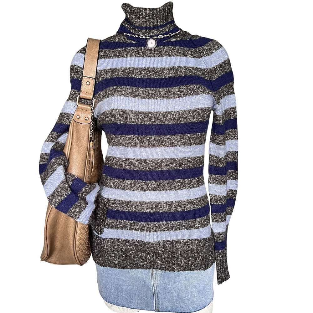 VTG 90s Y2K Striped Metallic Knit Sweater Turtleneck Top womens small Gilmore‎
